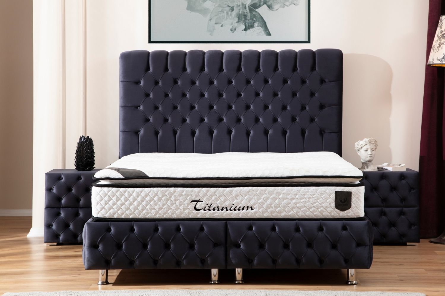 Lit Coffre LUNA Velours Gris Anthracite