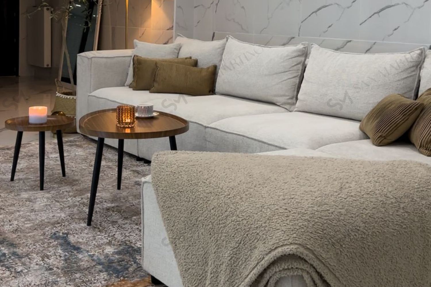 Canapé Elégance Chenille Blanc Cassé 4+1