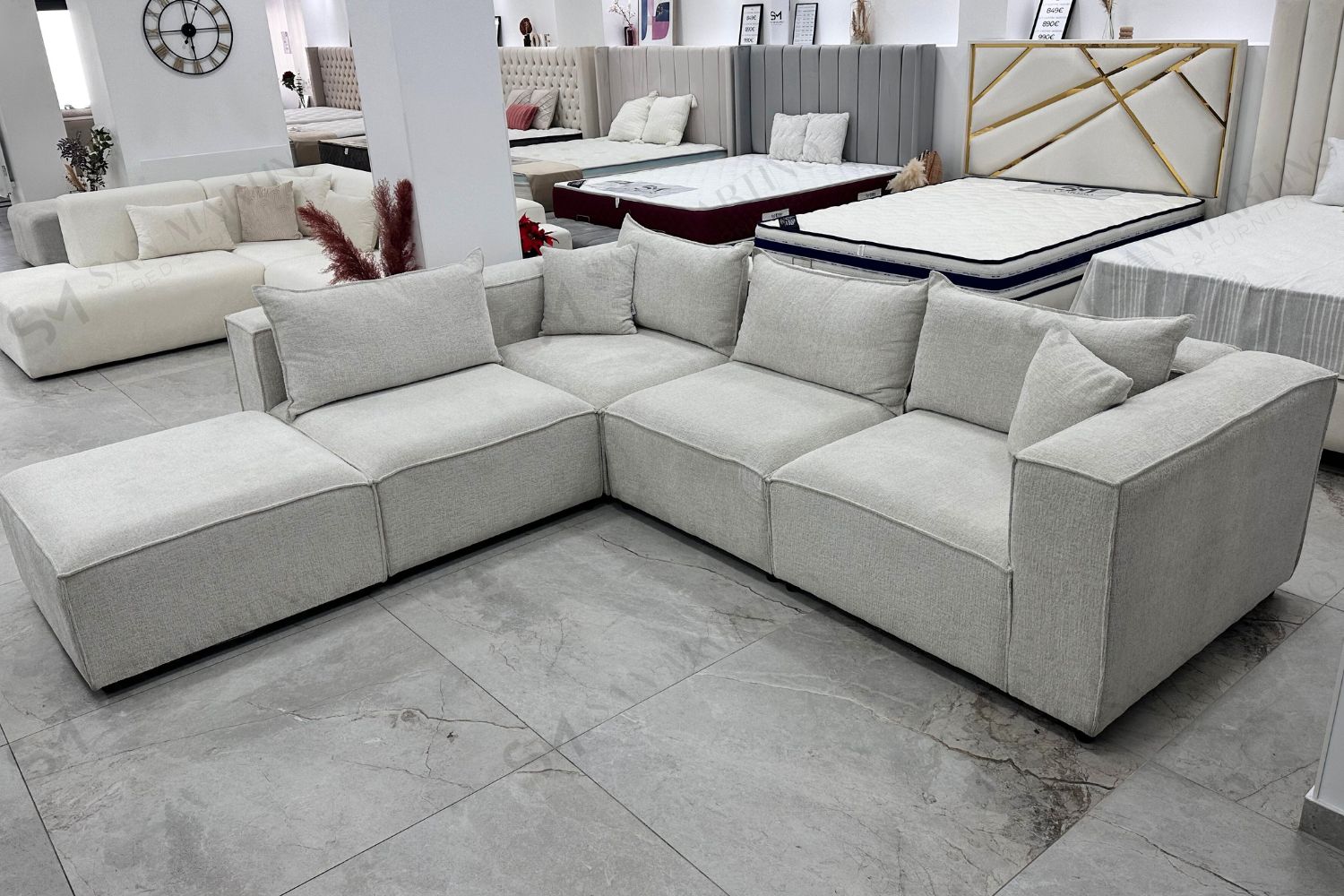 Canapé Elégance Chenille Blanc Cassé 4+1